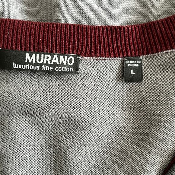 Murano Fine Cotton Long Sleeve Argyle V-Neck Pullover Sweater Men's L Gray/Red - Picture 4 of 6